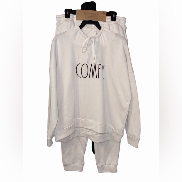 Rae Dunn Pants - Rae Dunn “Comfy” Cream 2-Piece Lounge Set Joggers Hoodie Sweatsuit